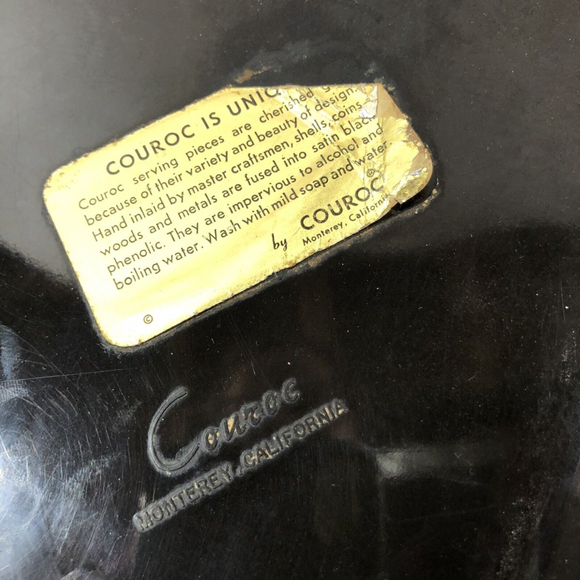 VTG 70’s MCM Couroc Inlaid “EATS”Wood Black Phenolic Tray Snack  18 X 12 Barware - Picture 5 of 10